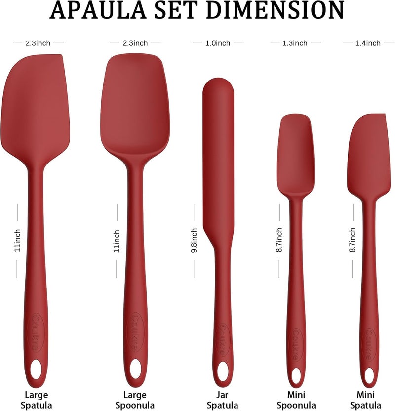 Coukre Silicone Spatula Set of 5,High Temperature Resistant, Food Grade Silicone, Dishwasher Safe, for Baking, Cooking (Pure Red) - Image 2